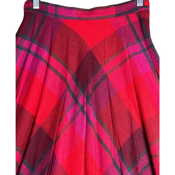 Vtg 70’s Heather Gray Red Pink Pleated Tartan Plaid Wool Blend Midi Skirt Sz 10 - Picture 5 of 14